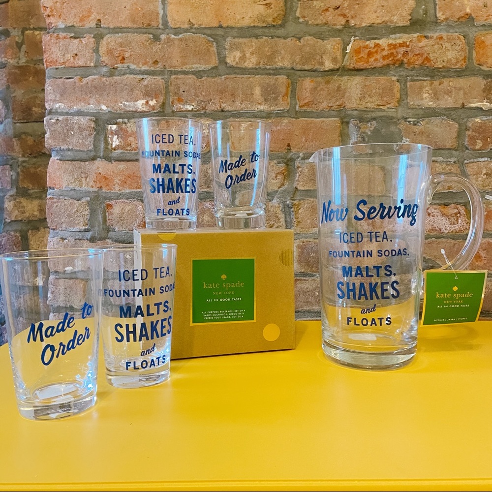 Kate Spade “All In Good Taste” Pitcher & 4 Glasses